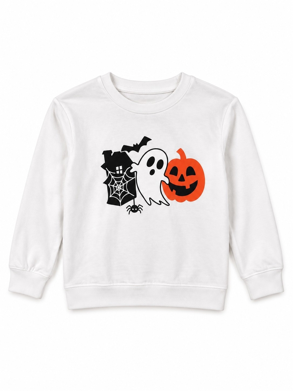 Kids White Halloween Ghost & Pumpkin Pullover